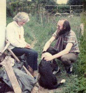 Dermot Bolger with Sheila Fitzgerald outside her caravan, The Ark, in Mayo in 1985